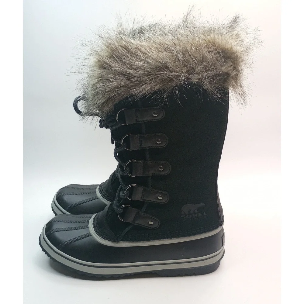Sorel Joan of Arctic Boot Women Sz 10 Black Waterproof Insulated Faux Fur Suede